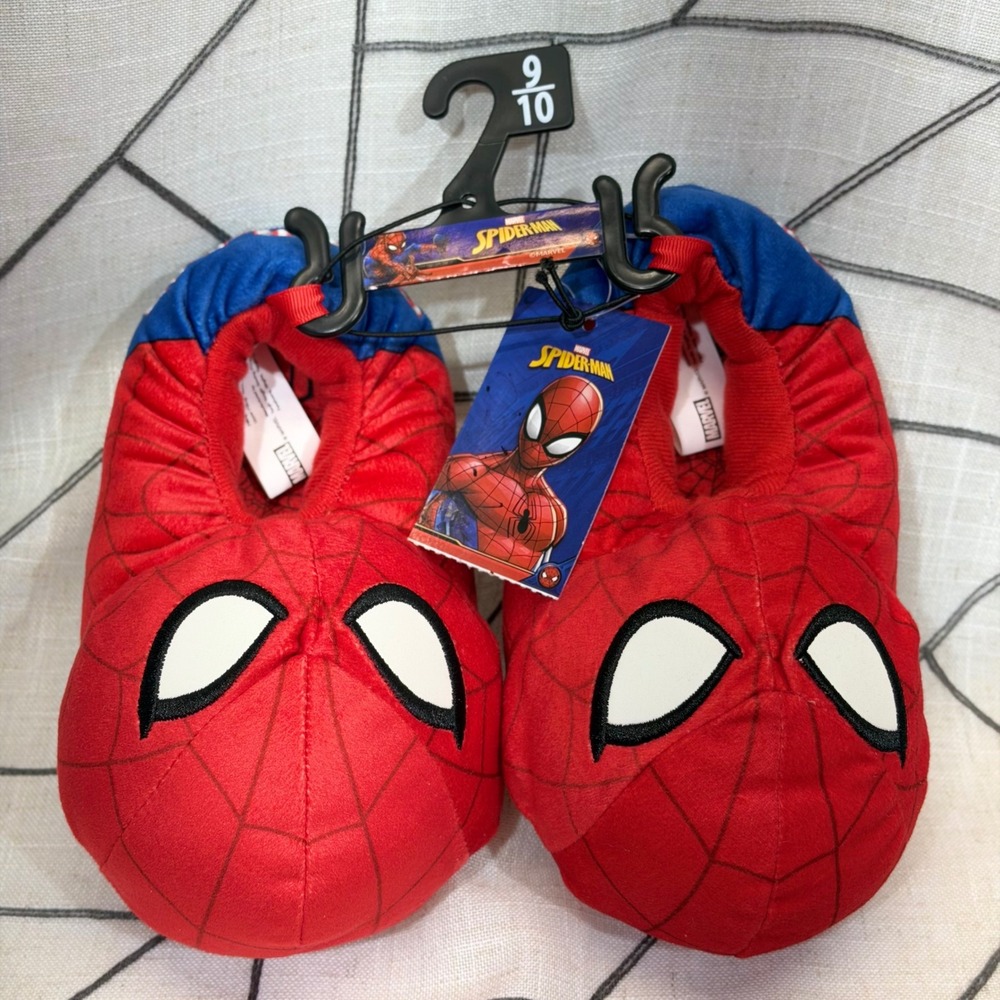 Marvel Spider-Man Slippers Size‎ 9/10 Red Blue Toddler Boys Plush House Shoes